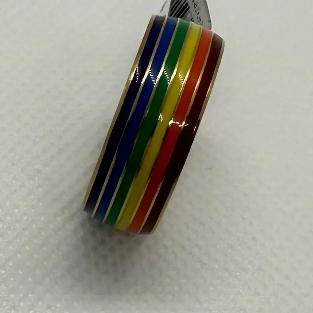 Rainbow Pride Striped Ring Resin Acrylic Multicolor Statement Size 8